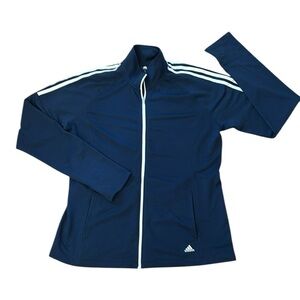 Adidas French Terry Full Zip Blue White Stripe Golf Jacket‎ Size L NWT